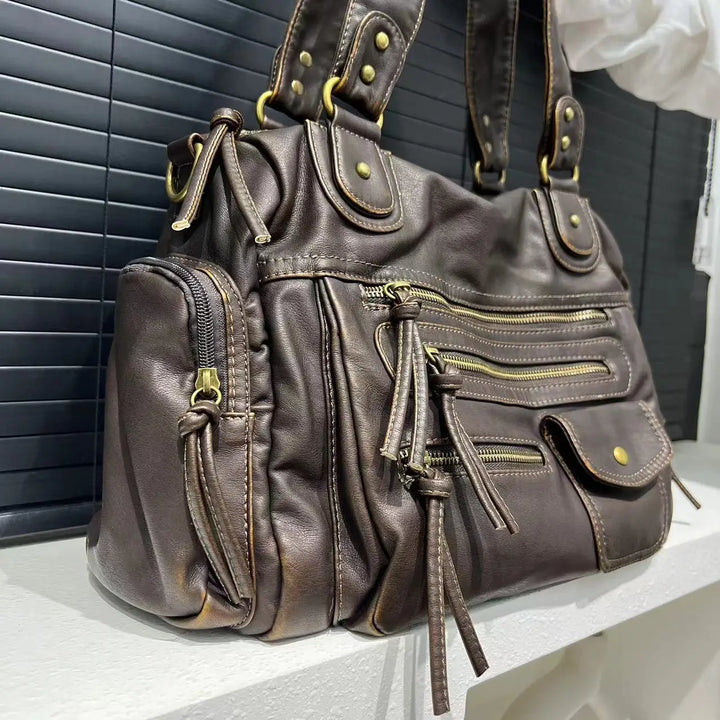 Jeah | Multi-Pocket Vintage Leather Crossbody